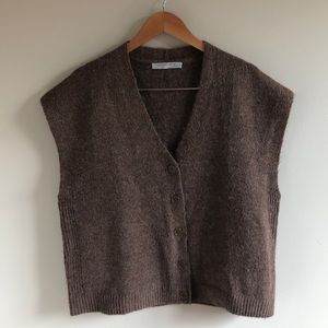 Neutral brown oversized wool blend sweater vest